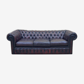 Chesterfield 3-seater sofa in red leather from the 70s