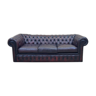 Chesterfield 3-seater sofa in red leather from the 70s