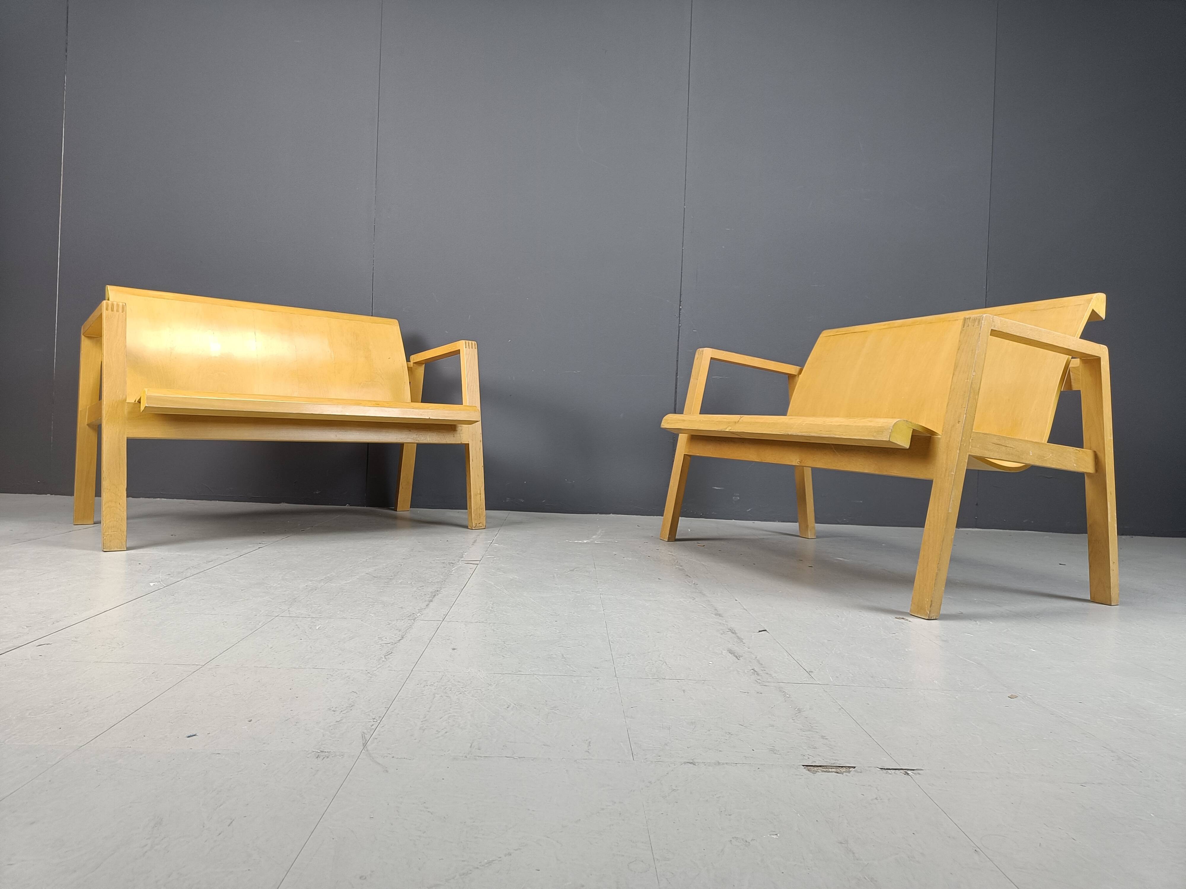 Mid-century plywood benches in the manner of Alvar Aalto, 1960 - set of 2
