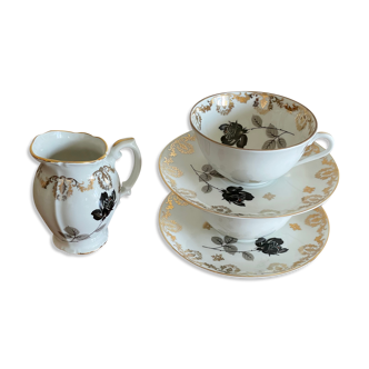 Porcelain cups of Paris milk pot black and gold pink décor