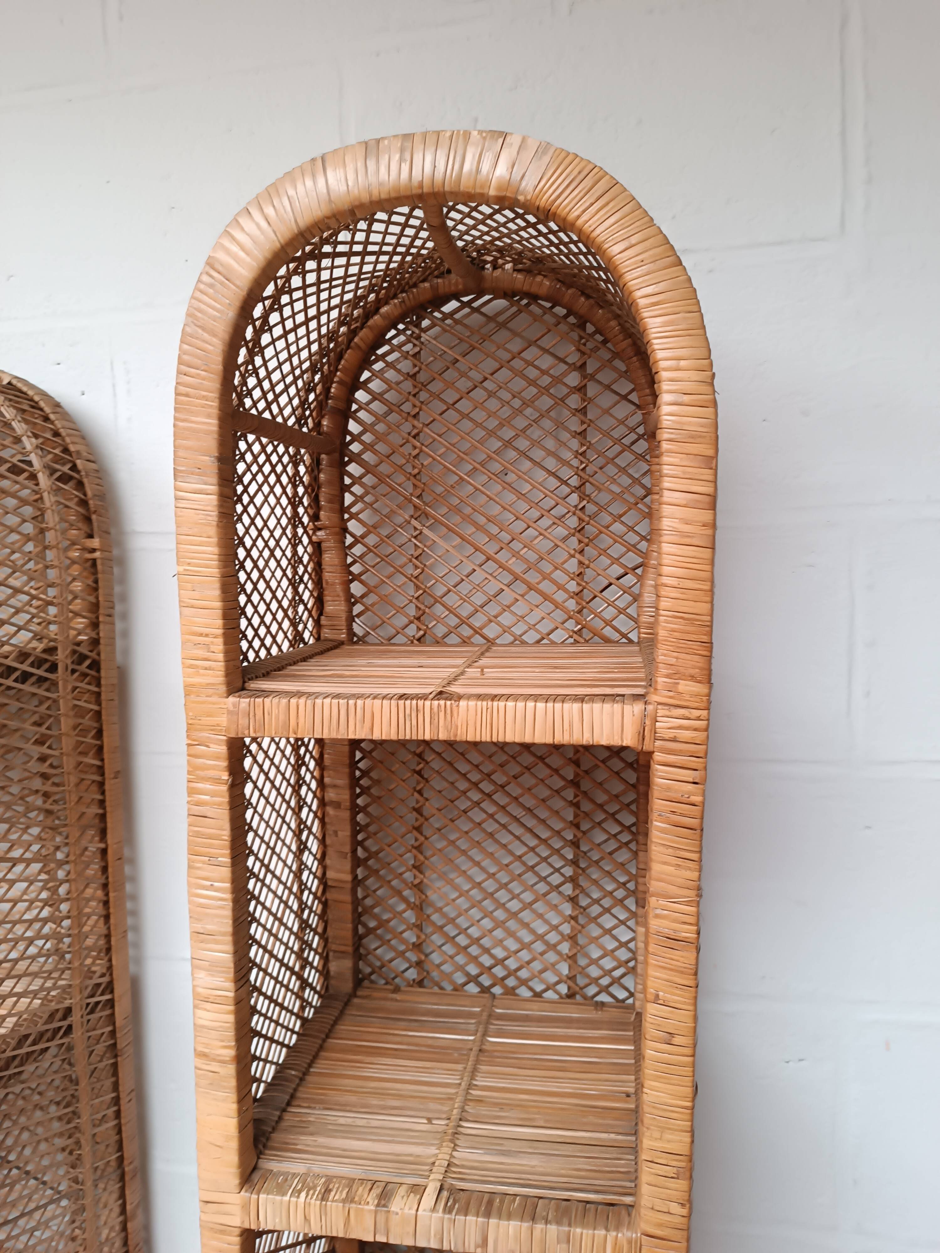 Pair of slim rattan shelves
