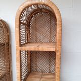 Pair of slim rattan shelves