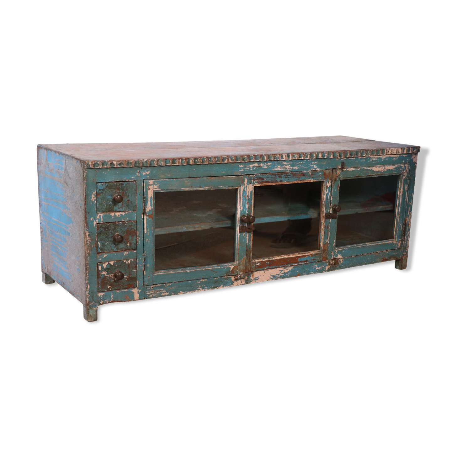 Old low sideboard, tv stand in original blue patina burmese teak