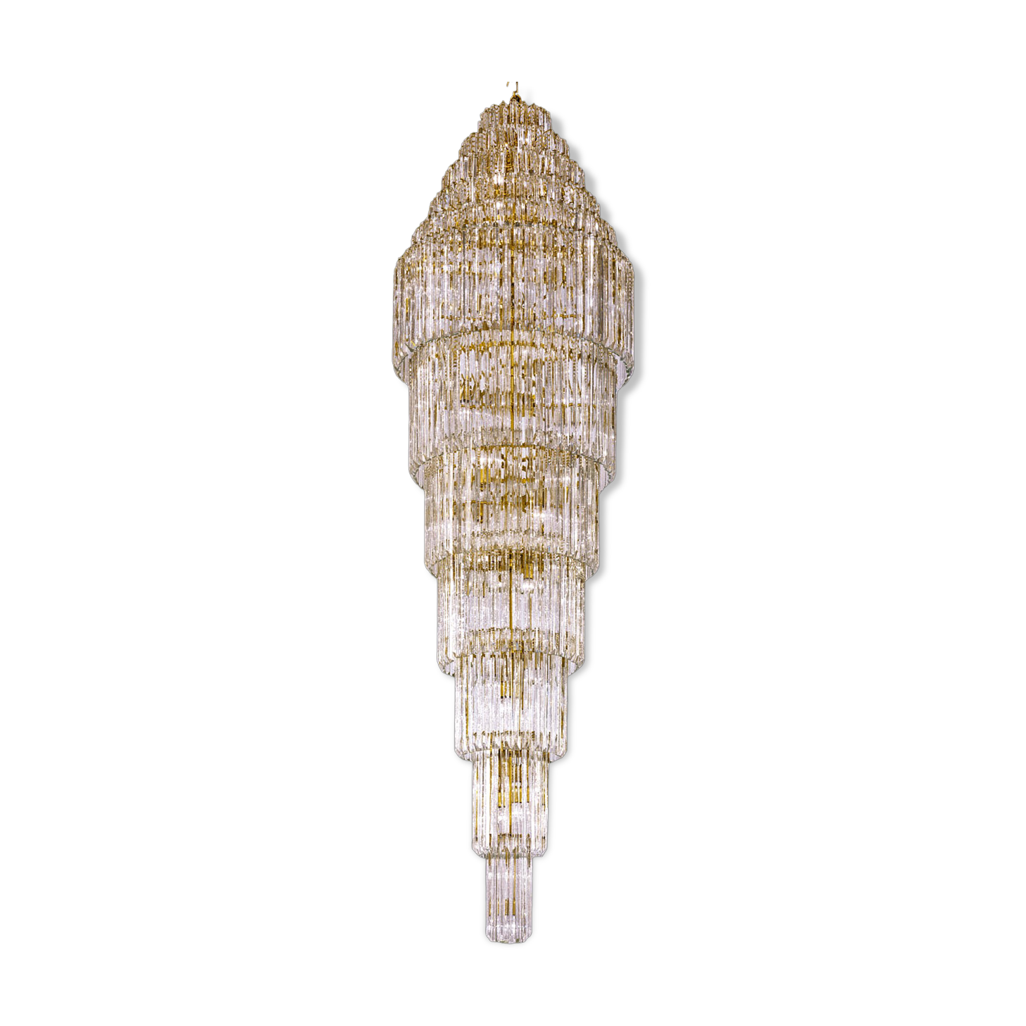 Monumental chandelier of art deco style in metal & crystal