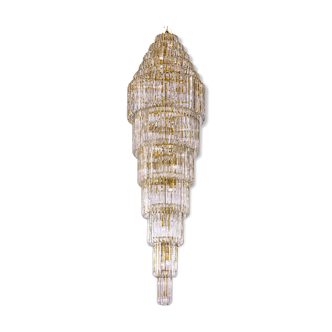 Monumental chandelier of art deco style in metal & crystal