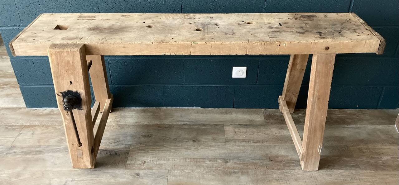 Old workbench with inclined legs