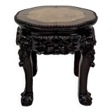 Asian wooden stand carved with Demons, marble top, Indochina, circa 1880