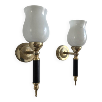 Pair of torch wall lights, 50-60