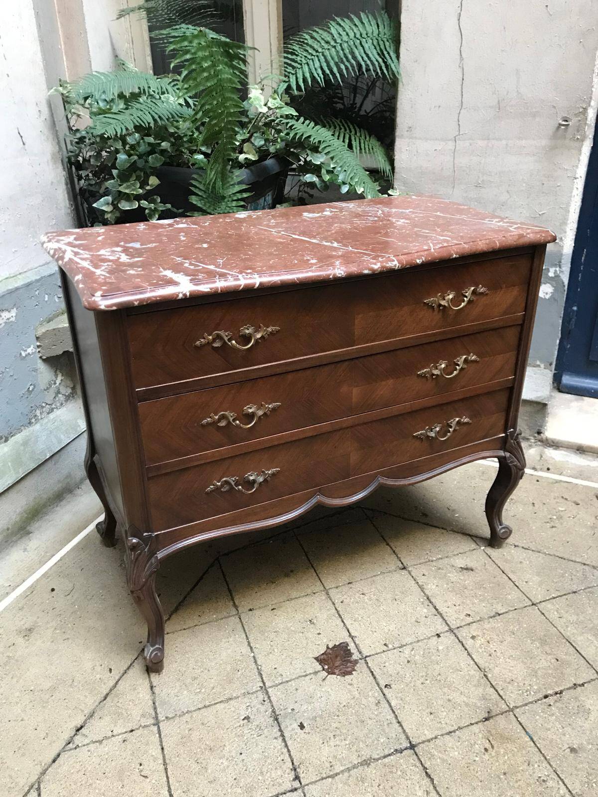 Louis XV style chest of drawers in wood and marble