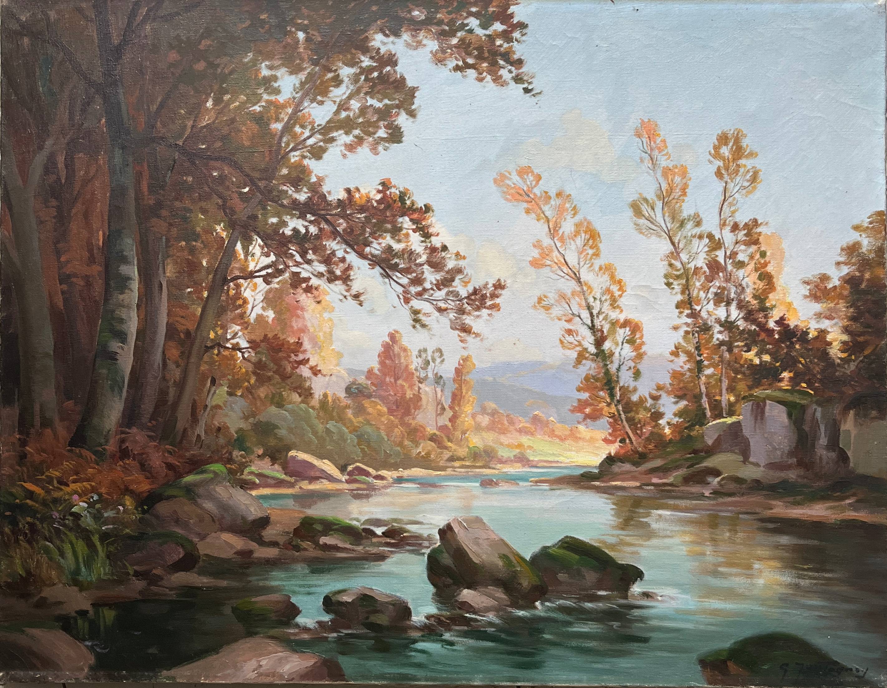 HST painting "Landscape with a river" by Gaetan Montagney