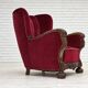 1960s, Danish relax chair, cherry-red furniture velour, oak wood.