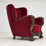 1960s, Danish relax chair, cherry-red furniture velour, oak wood.