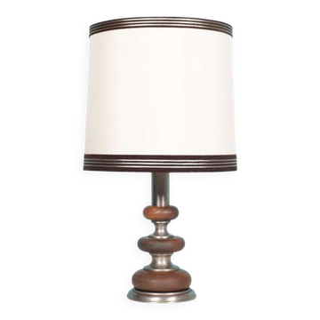 1960s bohemian table lamp, space age wooden bedside lamp