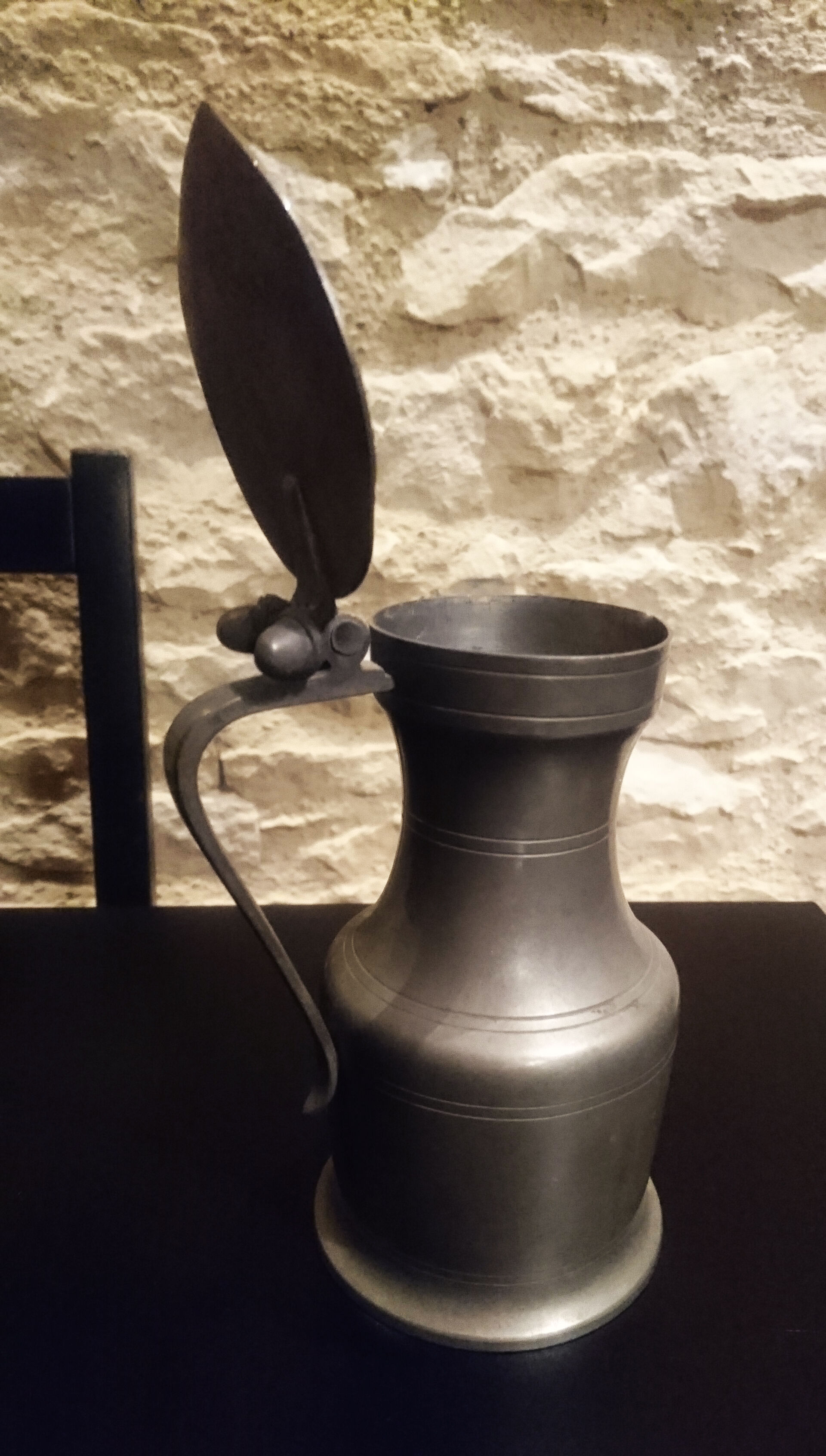 Vintage antique pewter serving jug with acorn finials on lid