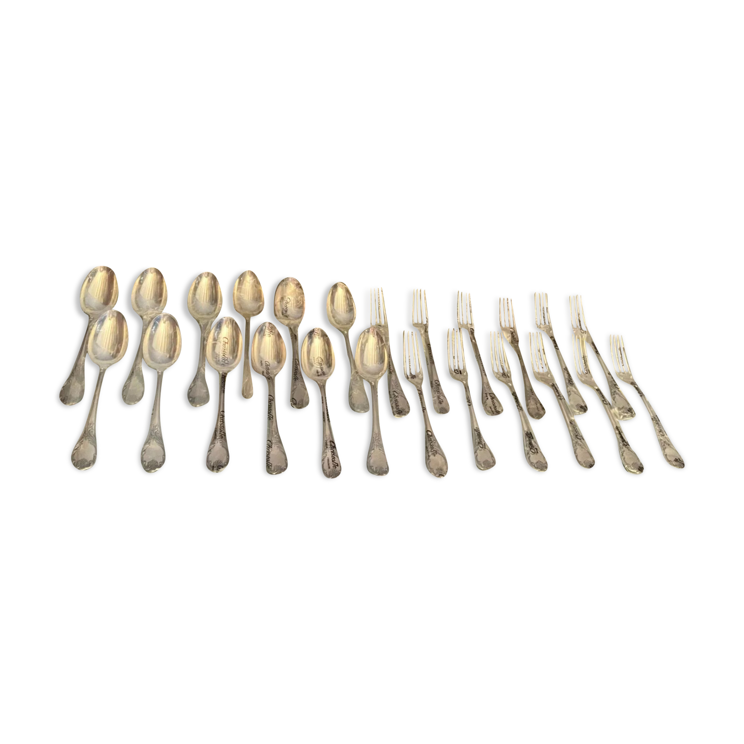 12 large spoons 12 forks silver metal Christofle Marly in blister