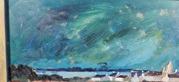 T. brice - huile sur panneau ''paysage breton sous un ciel tourmenté'' xixeme