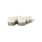 Vintage Set of 6 Pewter Cup Holders with Limoges Porcelain Cups