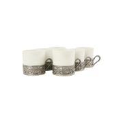 Vintage Set of 6 Pewter Cup Holders with Limoges Porcelain Cups