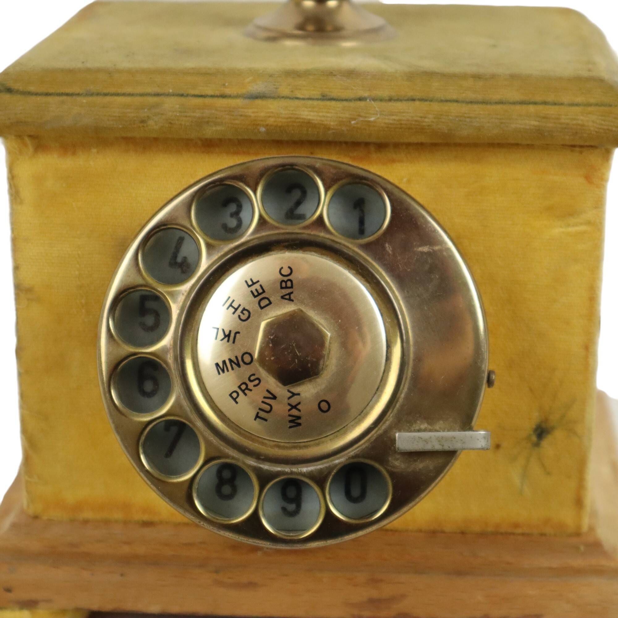 Old Italian Analog Telephone with Rotary Copper Wood Velvet