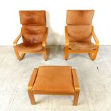 Leather Poäng Chairs & Footrest by Noboru Nakamura for IKEA, 1990s