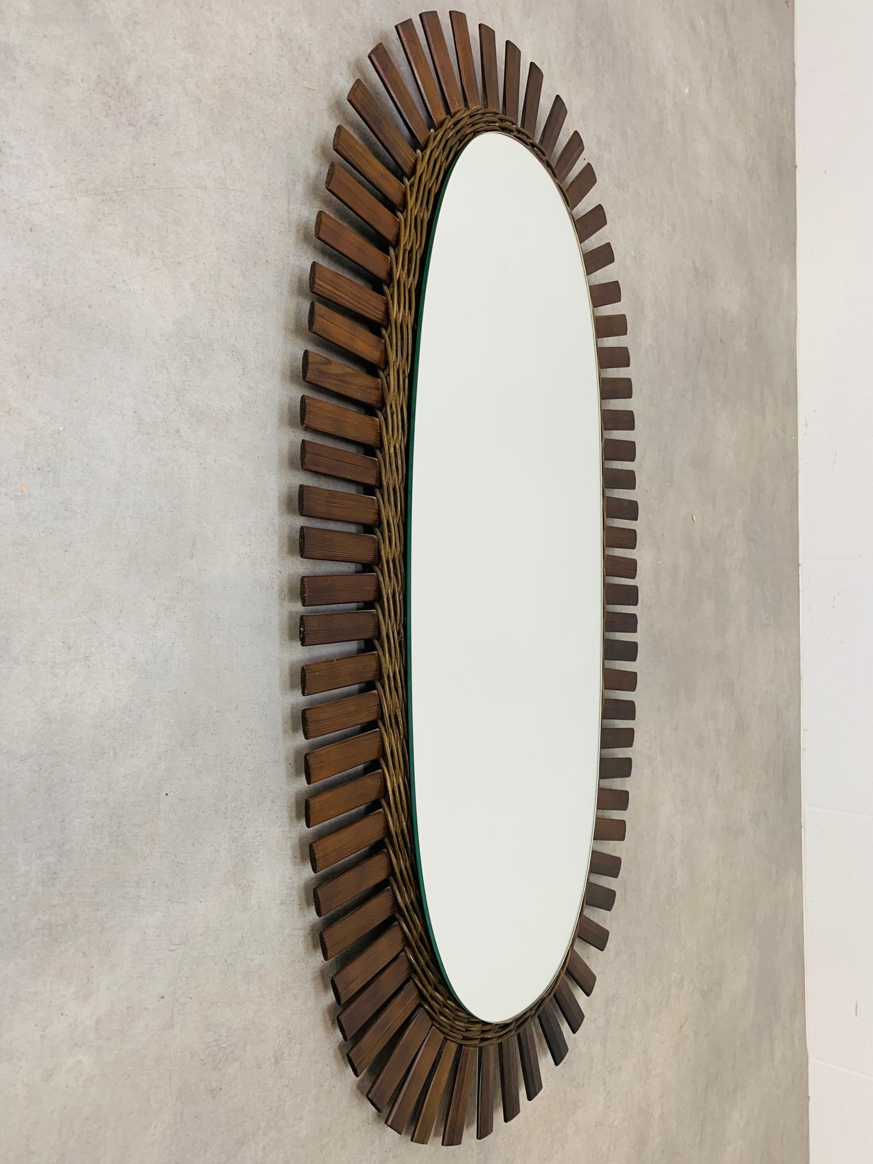 Mirror sun rattan oval 102 x 51 cm chic jungle style