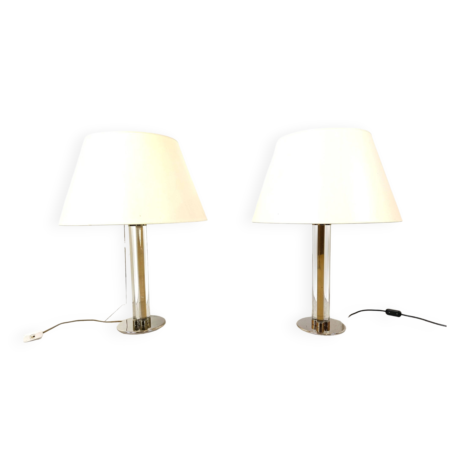 Pair of vintage large lucite table lamps, 1970s