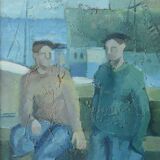 Deux pêcheurs - huile d'influence cubiste - josé ramon arostegui