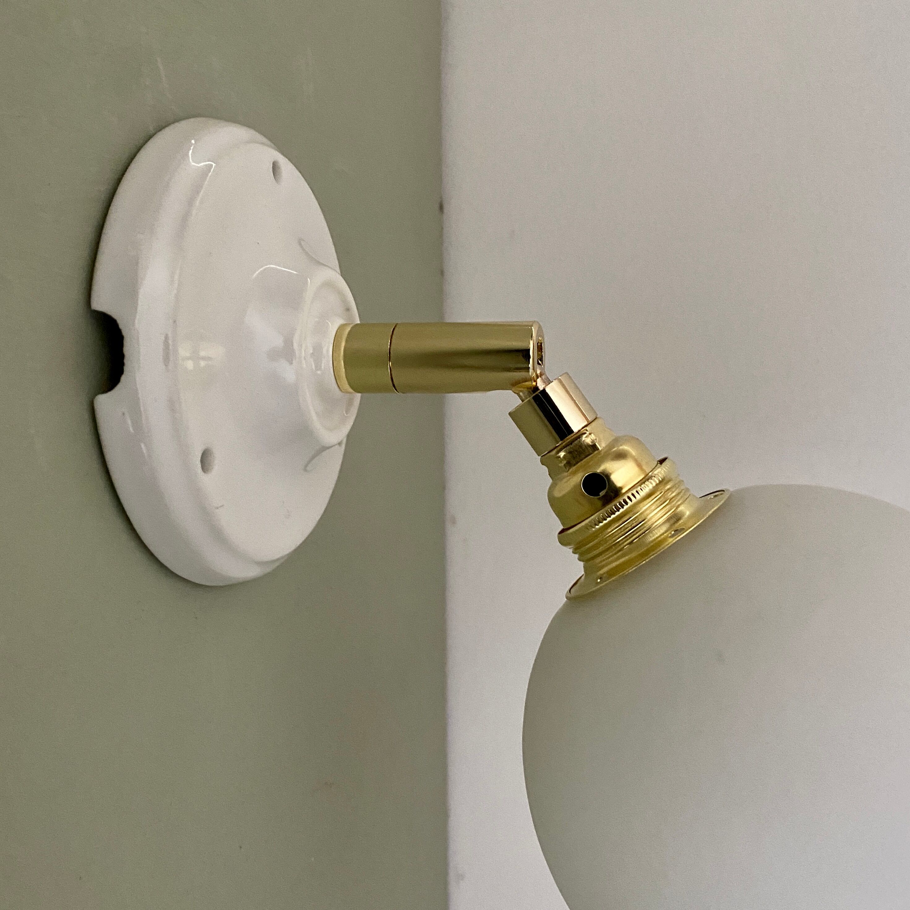 Vintage white opaline globe wall lamp