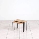 Nesting tables in metal / rattan by Carl Auböck