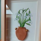 Original floral watercolor composition and handmade clay
