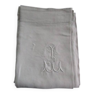 Drap ancien en coton:310x210cm retour broderie de jours/monogrammé