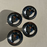 Set of 4 metal glasses / vintage stainless steel ice cream cups on a stand.