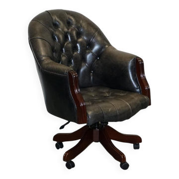 Vintage Chesterfield Chair in Dark Grey Leather