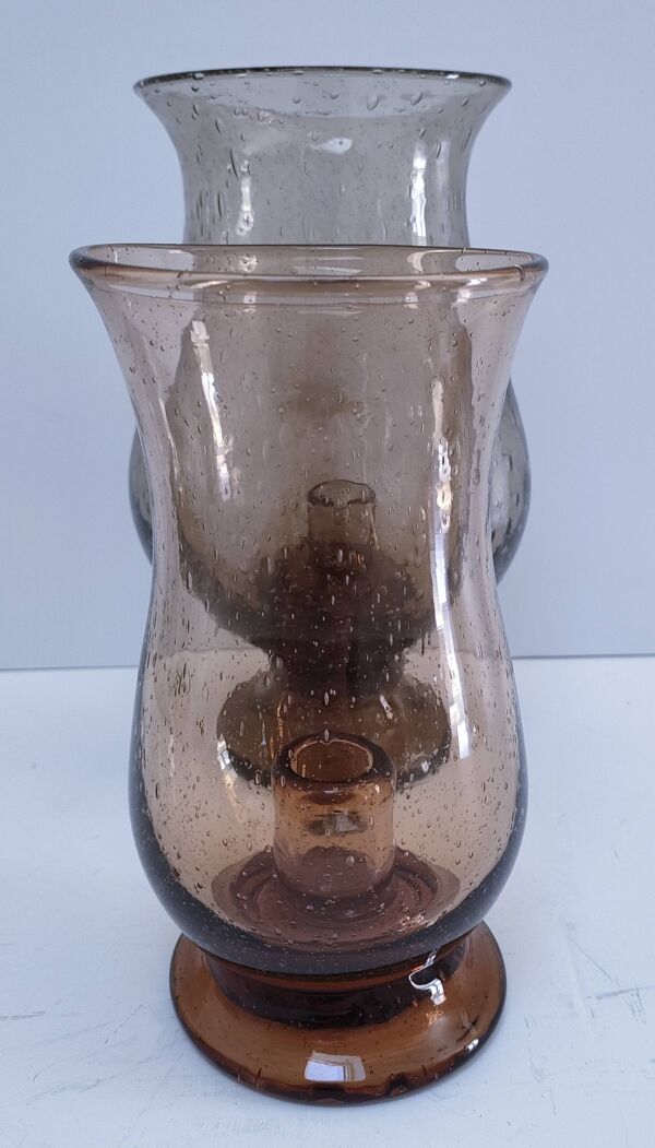deux bougeoirs photophores verre bullé soufflé bouche