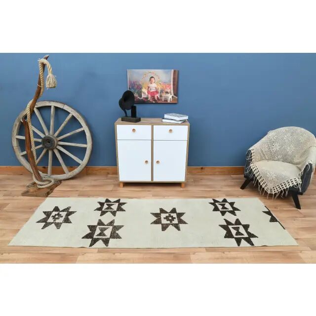 1970s Vintage Turkish Oushak Handmade Wool Cotton Beige Runner Rug 88x279