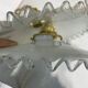 Pair of vintage pendant lights in white opaline and transparent serrated edges