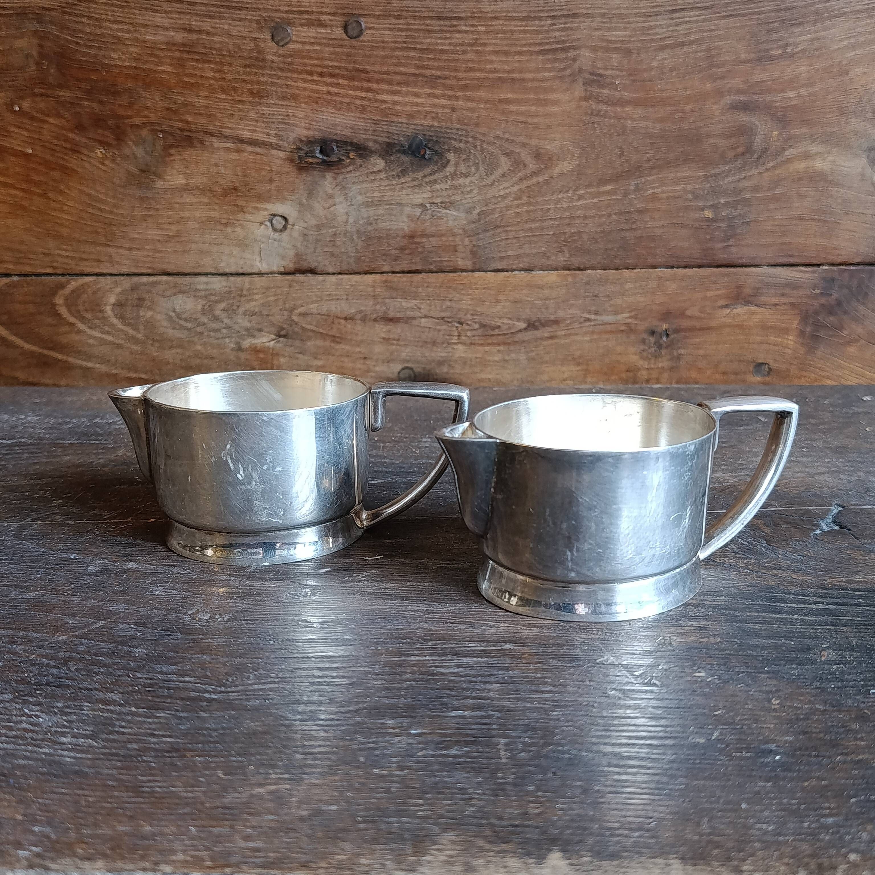 Vintage Art Deco Tea Set – Geometric Teapot and Two Matching Cups