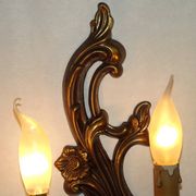 Pair Vintage French Bronze Double Wall Lights Acanthus Leaf & Flower Detail