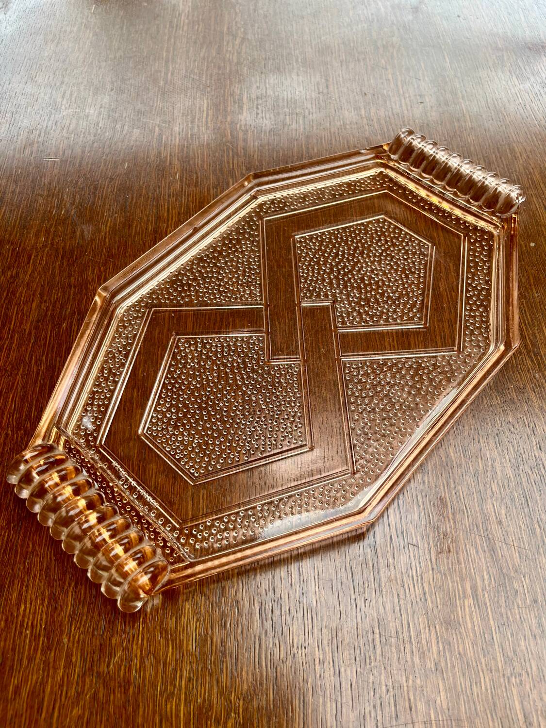 Art Deco pink glass tray