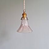 Suspension/baladeuse Art Déco en verre transparent rainuré, 1920-30 