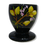Black egg cup with hand-painted floral decoration
