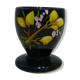 Black egg cup with hand-painted floral decoration