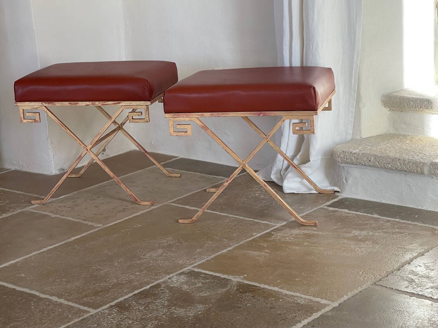 Pair of X stools after Jean Michel Frank