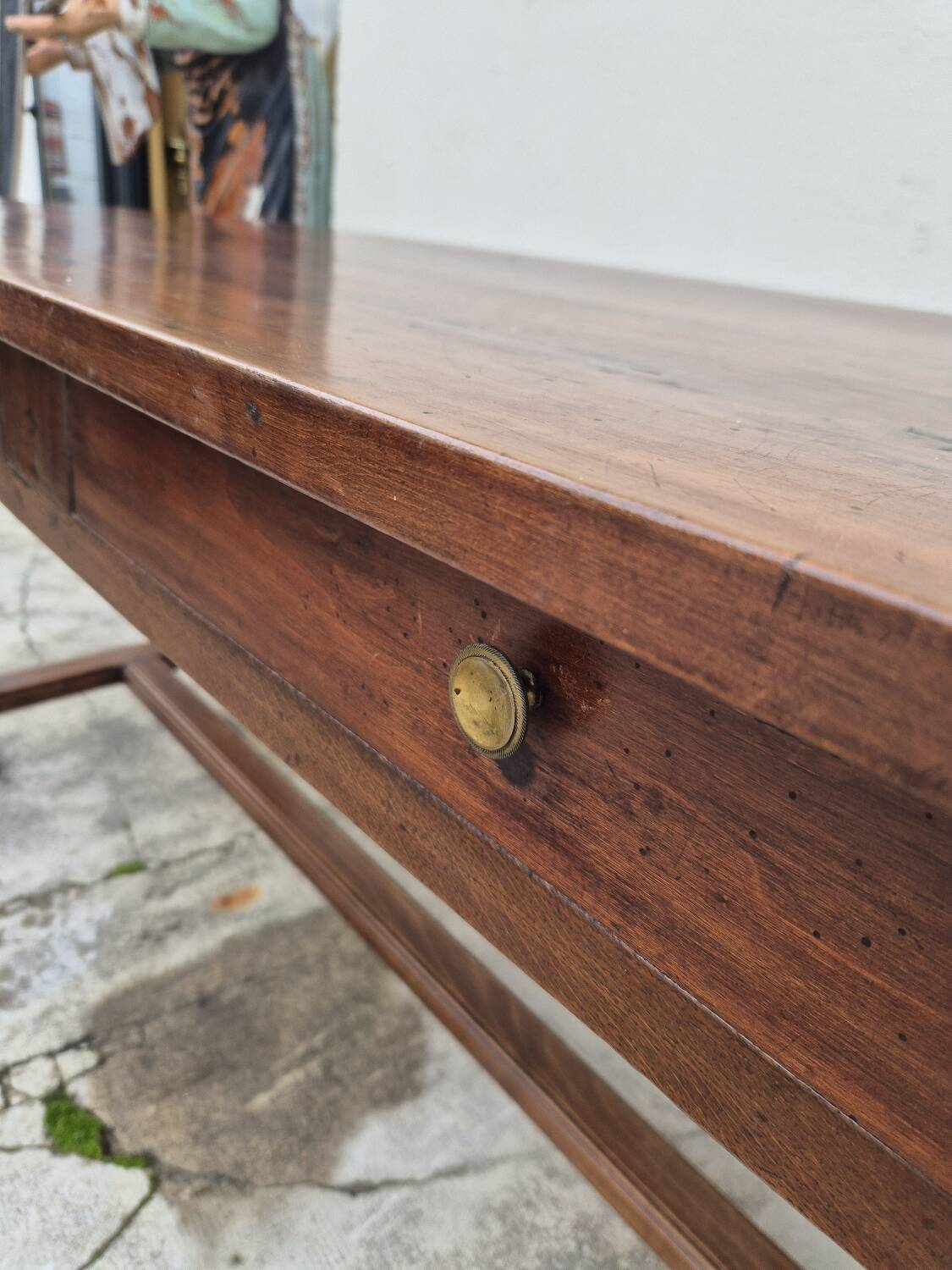 19th century solid walnut Burgundy farmhouse table with two drawers - 1m82