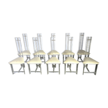 Brass and lucite dining chairs, set of 10 - 1970s