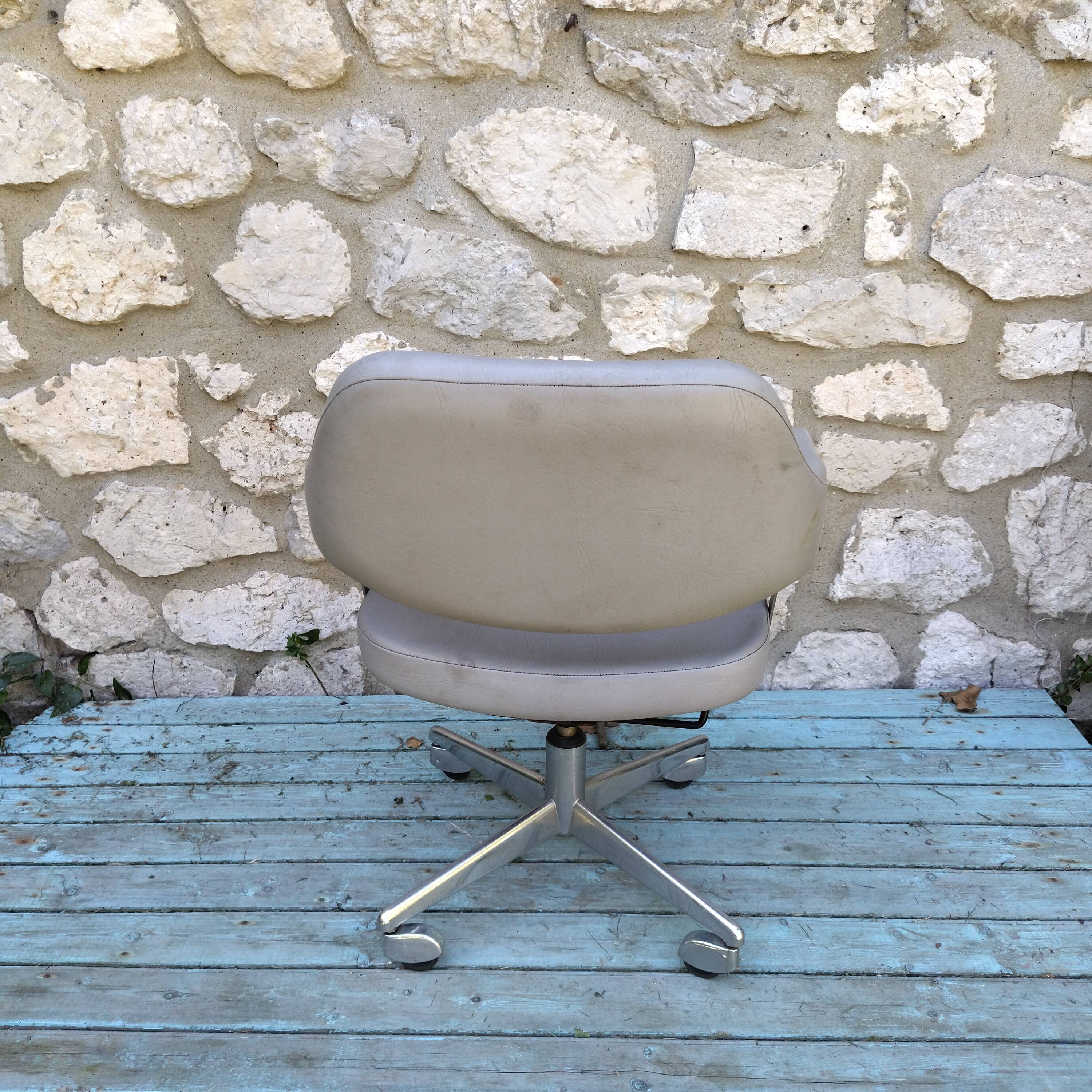 Swivel office chair, adjustable chrome skaï 60s 70s