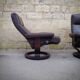Pair of Scandinavian leather armchairs and ottoman, Ekornes, Norway, 1970