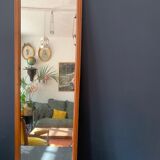 Large rectangular antique wall mirror in vintage wood, 1930