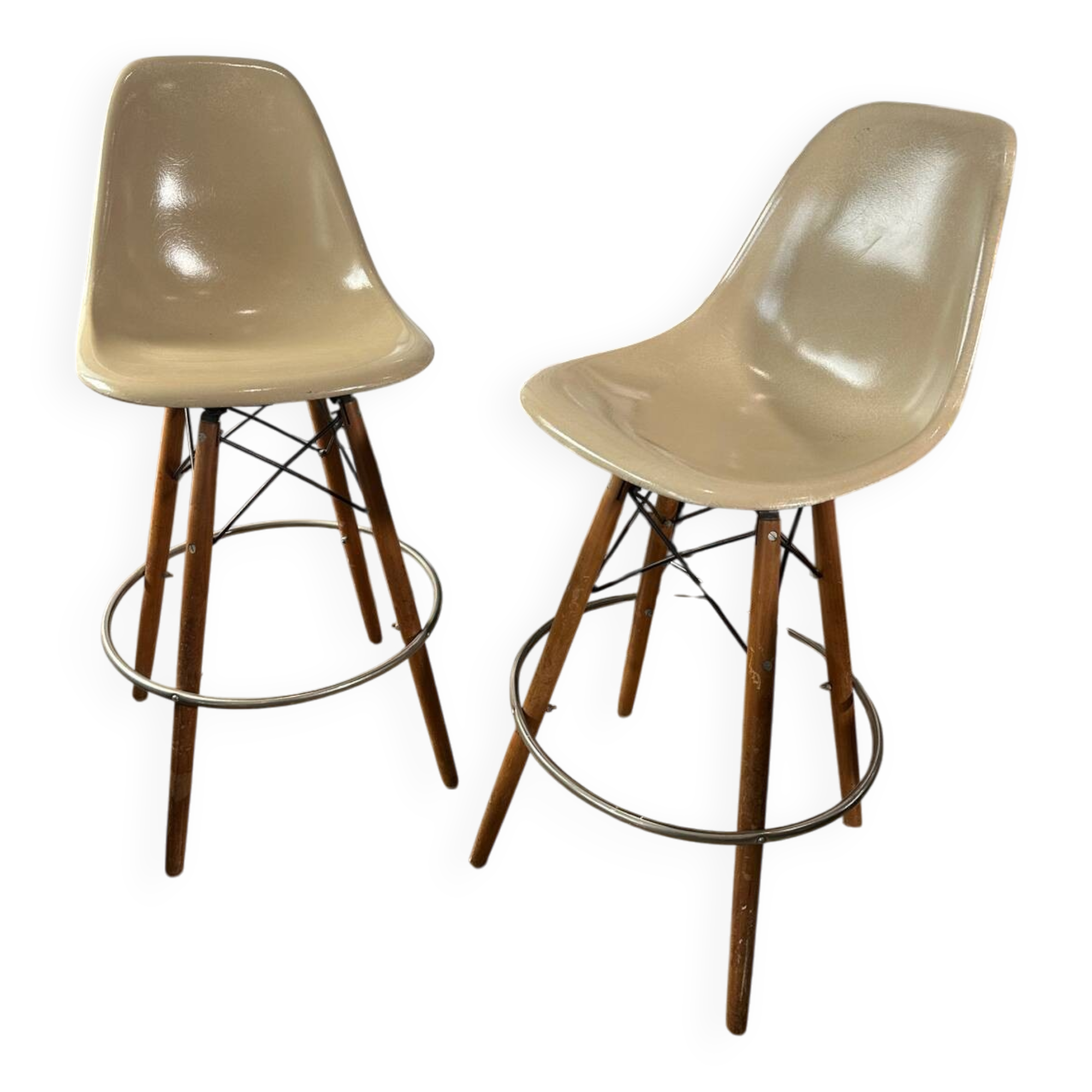 Pair of Eames fiber high stools for Modernica US