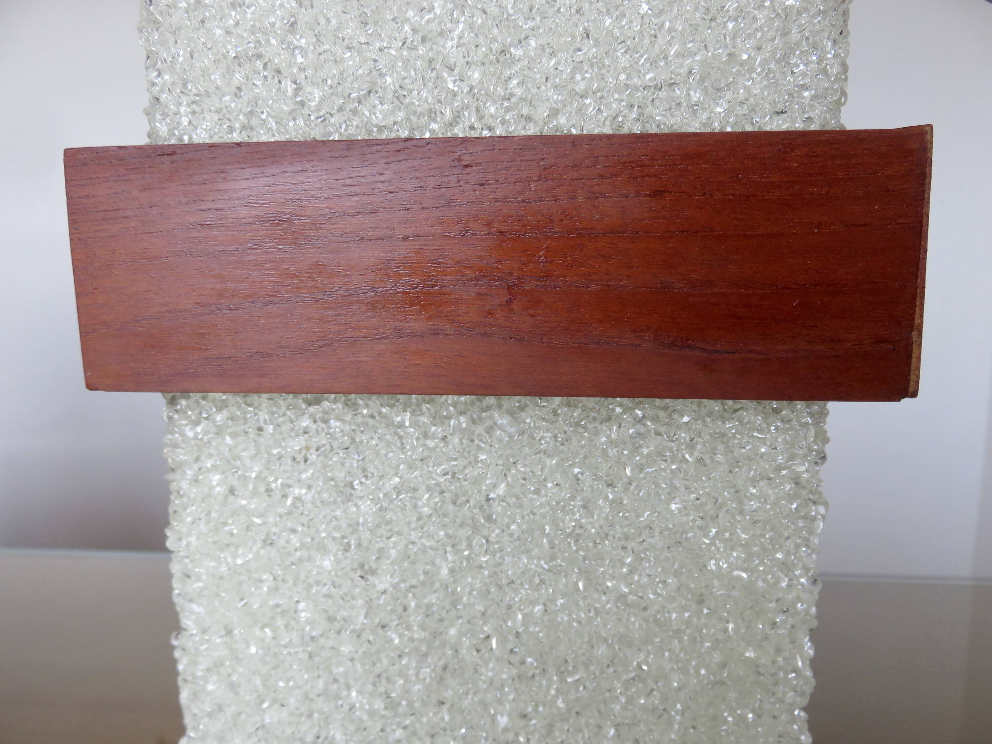 Pair of Scandinavian pendant lights in teak and perspex, 1970s.